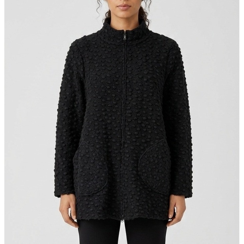 Cut Loose Zip Swing Jacket S/M Black Textured Bubble Knit Wool Blend Minimalist